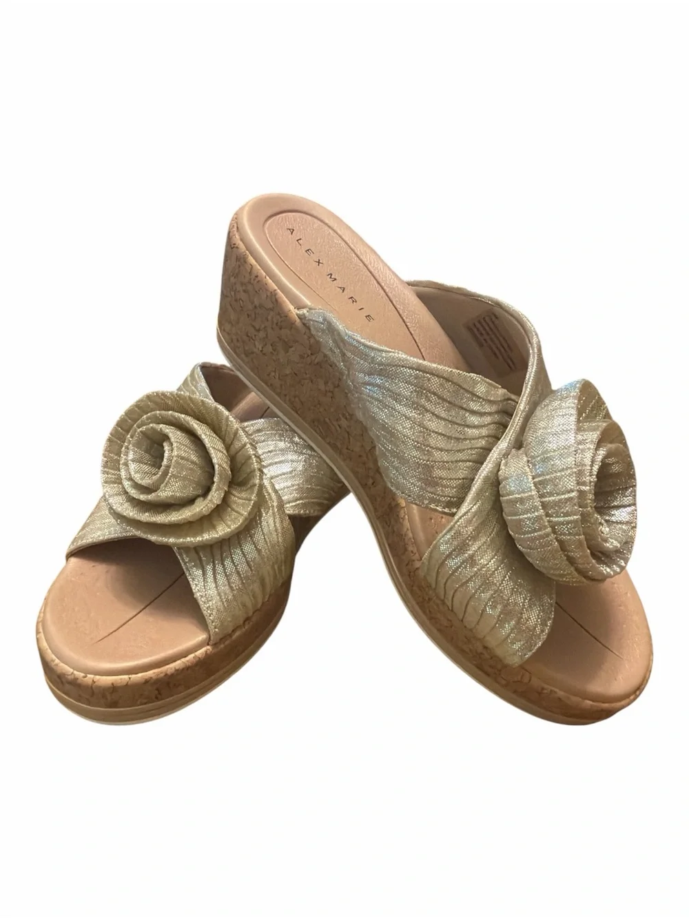 Alex Marie Gold Floral Cork Wedge Slide Sandals Women’s 8.5M NWOB Comfort